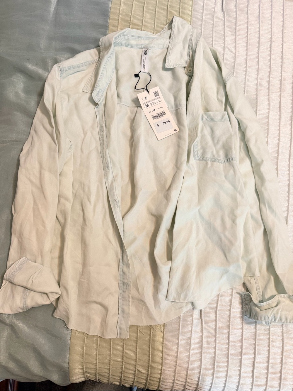 Zara Women’s Light Wash Denim Button-Down Shirt